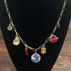 Gold Charm Necklace with Multicolor Accents